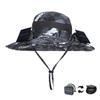 Outdoor Wide Brim Sun Hat with Solar/Charging Fan Outdoor Drawstring Fishing Hat Waterproof for Outdoor Riding Hiking Fishing