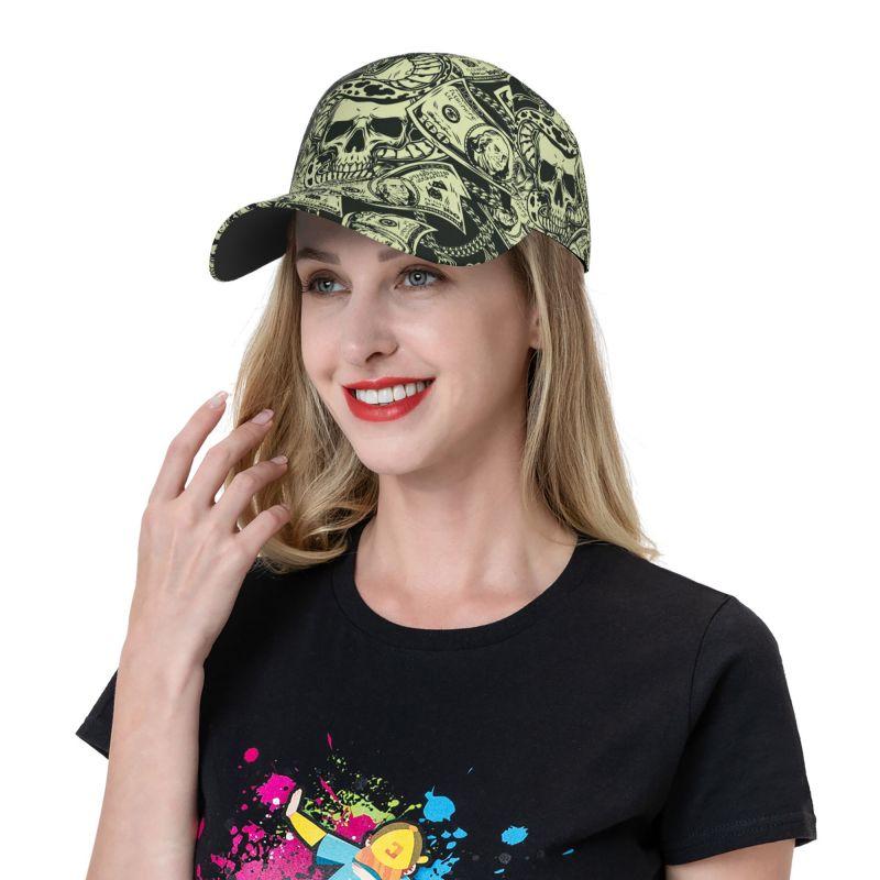 Roses and Skull Dollars Baseball Cap Unisex Hip Hop Snapback Hat Vintage Washed Oxford Caps Retro Sun Visor Peaked Cap