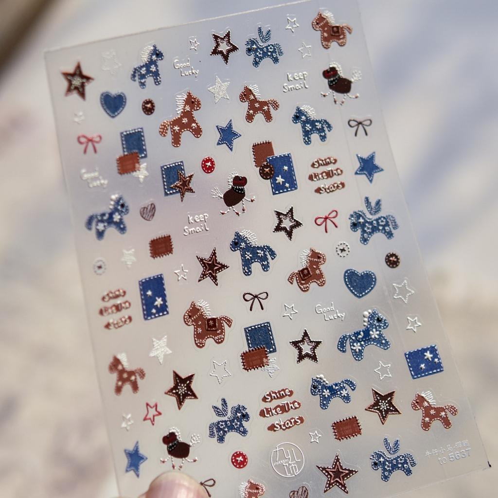 5D Pink Blue Bear Dessert Cake Pudding Candy Cane English Slogan Nail Art Stickers Cute Baby Bear Party Embossed Decals