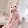 Warm Knitted Rabbit Ear Hat With Scarf Kids Women Winter Outdoor Wear Soft Fleece Lined Adjustable Hooded Beanie