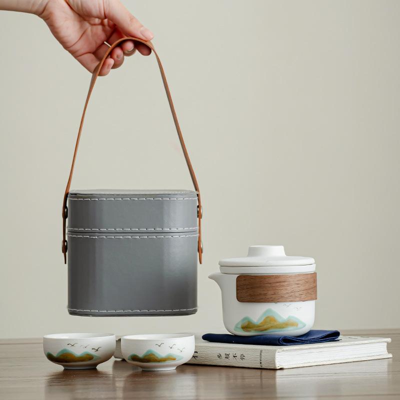 

Yanhe coarse pottery Qingshan travel tea set/portable travel set outdoor company business souvenir outdoor