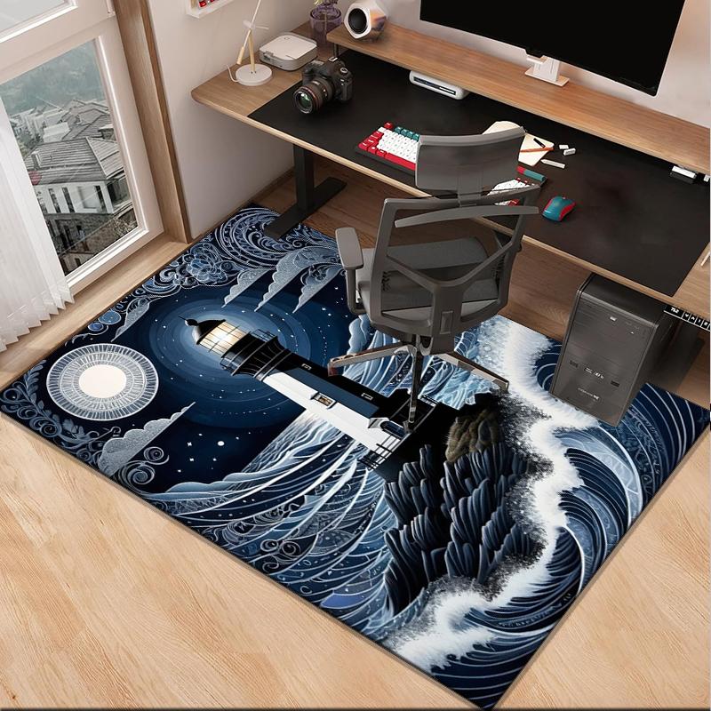 Lighthouse In Stormy Sea Office Rug Chair Mat, Entryway Carpet, Suitable for Front Door, Bedroom, Living Room, Desk, Holiday Gift