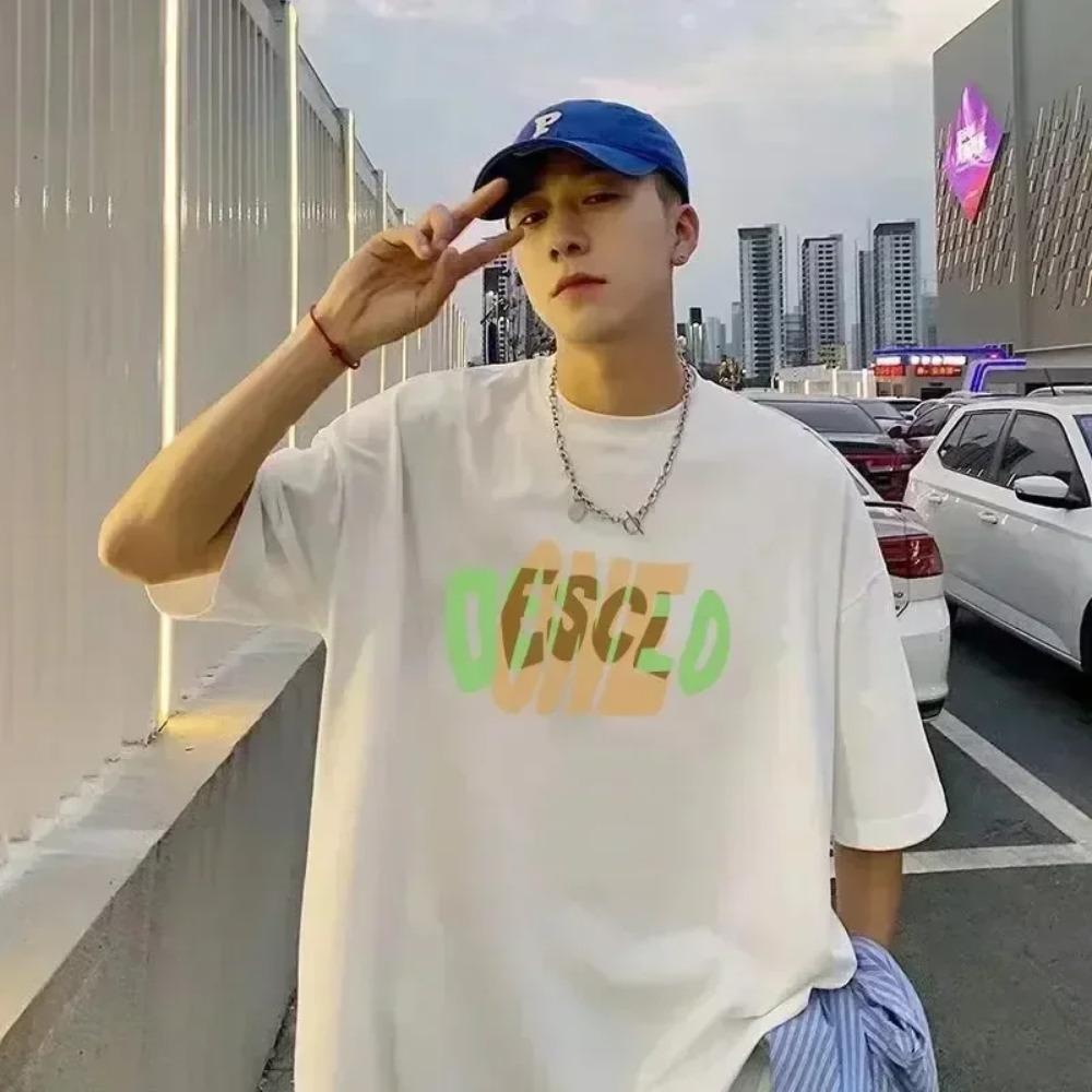 

American Style White Round Neck Short Sleeve T-shirt for Men Trendy Loose-fit Versatile Top Summer Fashion Couple Redtube XXXXXL білий