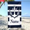 Custom Nautical Anchor Beach Towel Personalized Name Striped Microfiber Bath Towels Soft Quick Dry Swimming Pool Lounger All