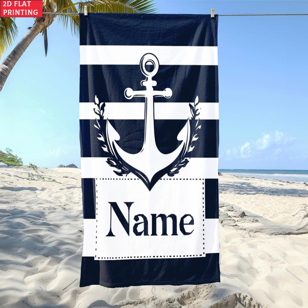 Textilien Custom Nautical Anchor Beach Towel Personalized Name Striped Microfiber Bath Towels Soft Quick Dry Swimming Pool Lounger All