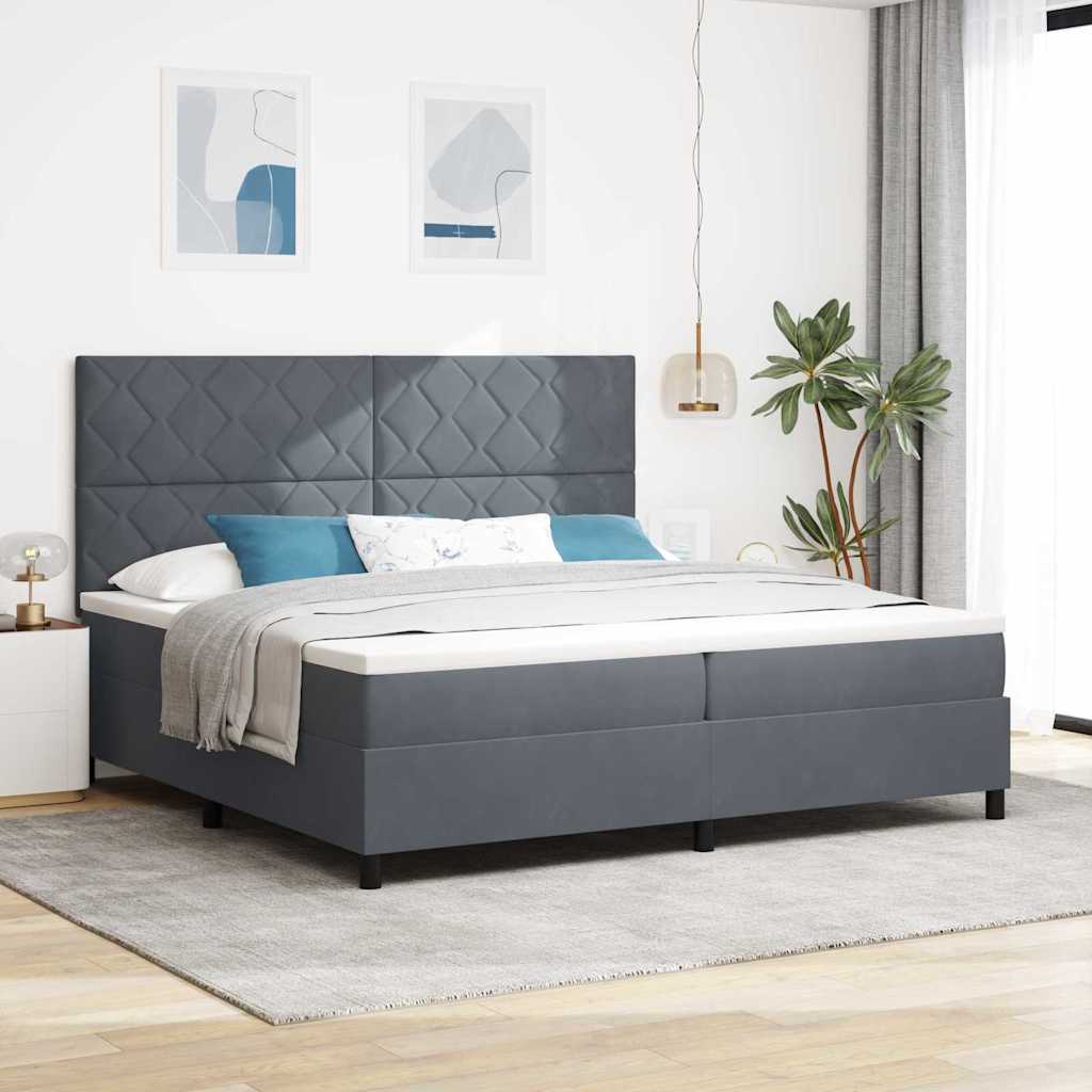 LED Boxspring Bed with Headboard Dark Grey 200 X 200 Cm Velvet