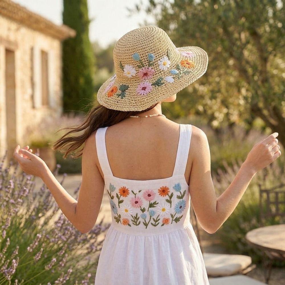 Colorful Weave Hat Boho Women's Sun Hats Sweet Flower Straw Hat  Party