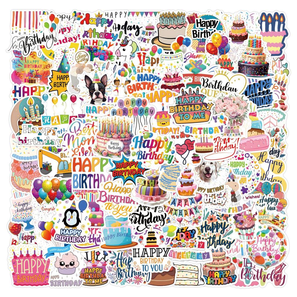 110 New Happy Birthday Graffiti Stickers Decorate Suitcase Mobile Phone Waterproof Personalized Stickers
