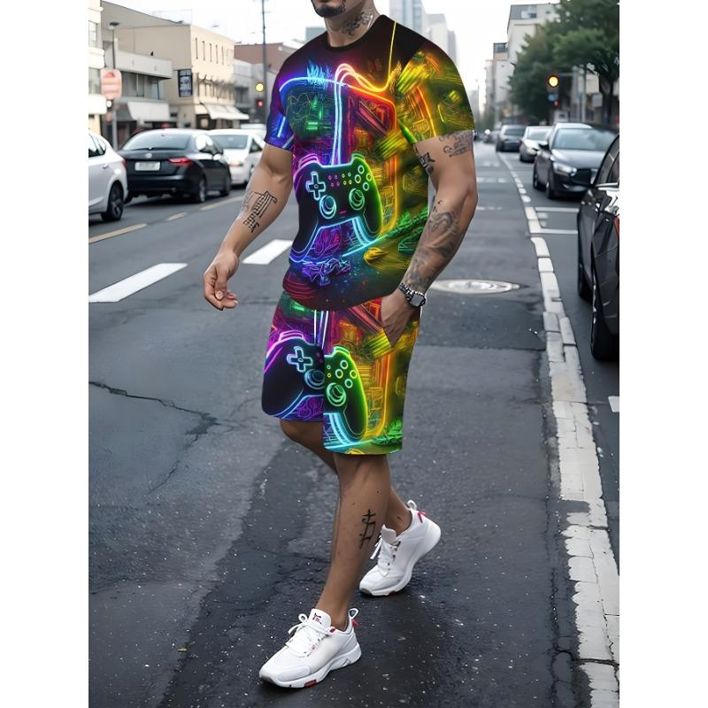 

Men s New Trendy 3D Personalized Graffiti Short Sleeved Shorts Set Outdoor Casual Breathable Two-piece Set 6XL