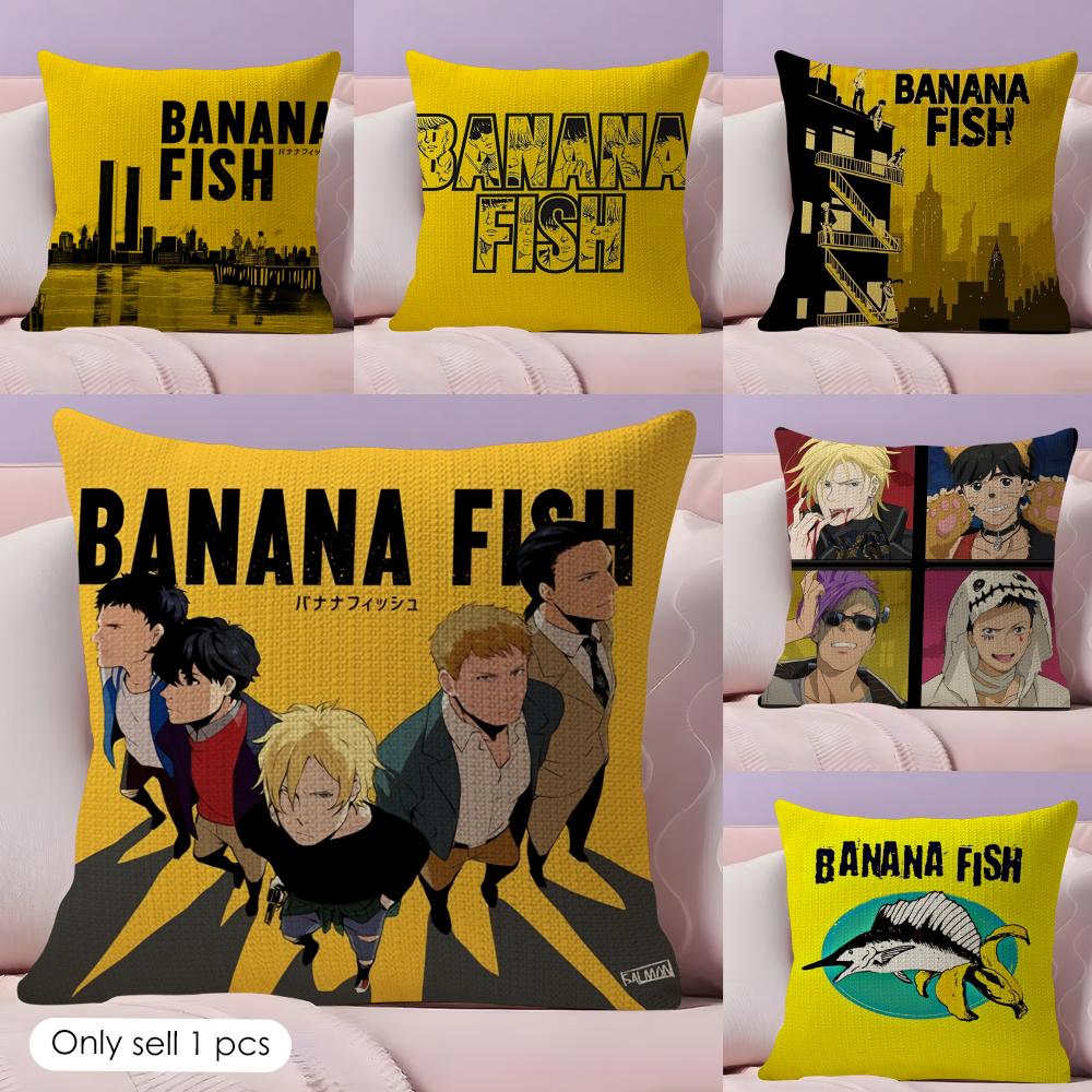 Hot Anime BBanana Fish Cushion Cover Natural Linen Organic Fabric DoubleSided Printing Couch Pillow Covers Home Decor