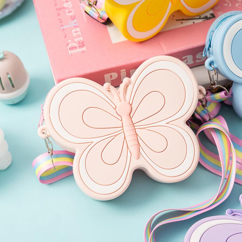 Lovely Children'S Silicone Shoulder Bags Cute Butterfly Shape Baby Girls Crossbody Bag Candy Color Kids Small Coin Purse