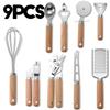 9pcs Cooking Utensils Set Wooden Handle Can Opener Baking Pizza Peeler Egg Beater Cheese Knife Ice Cream Spoon Kitchen Gadget
