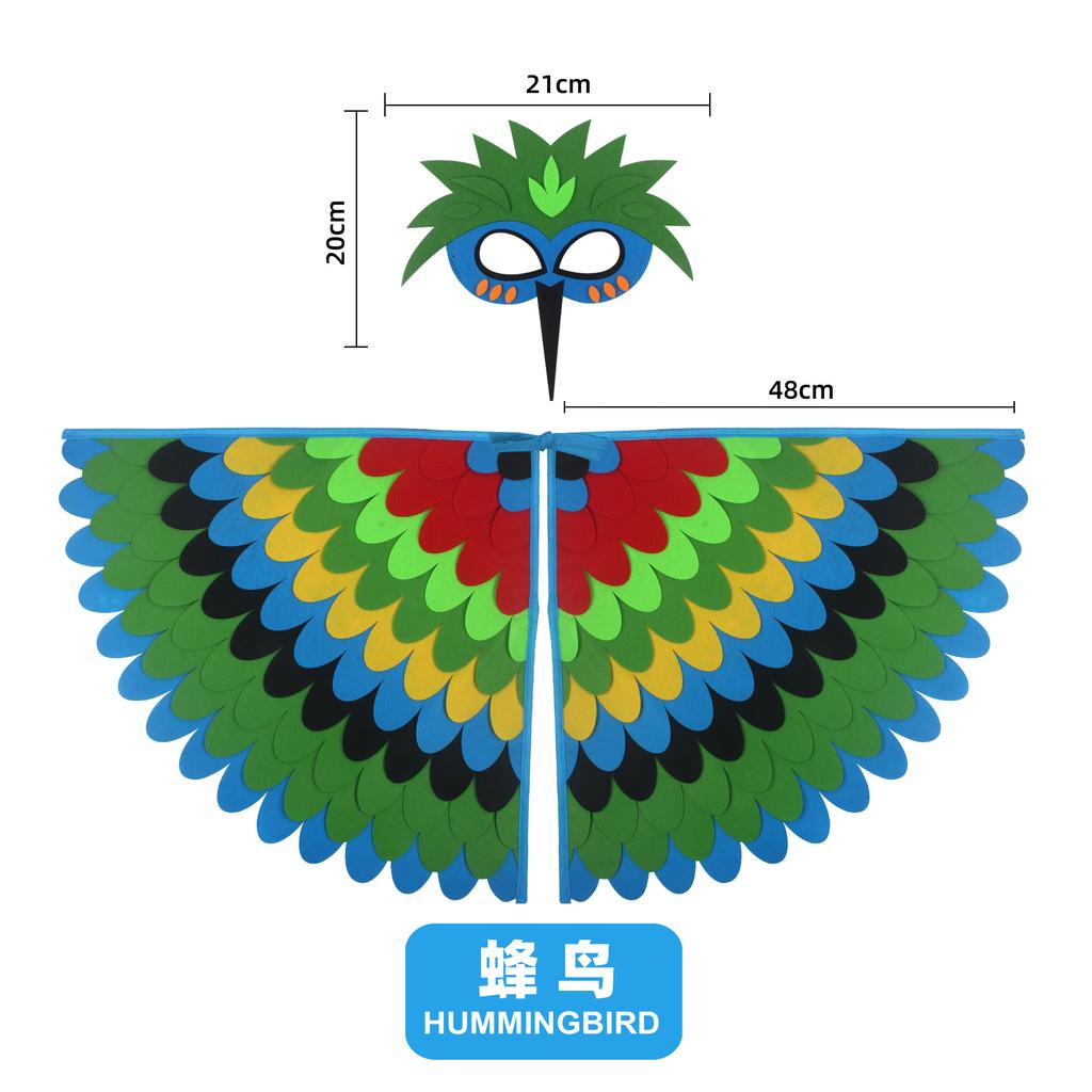 Kids Animal Bird Wings+mask Suit Stage Performance Peacock Owl Parrot Bird Felt Cape Halloween Bird Cosplay Cloak for Girls Boys