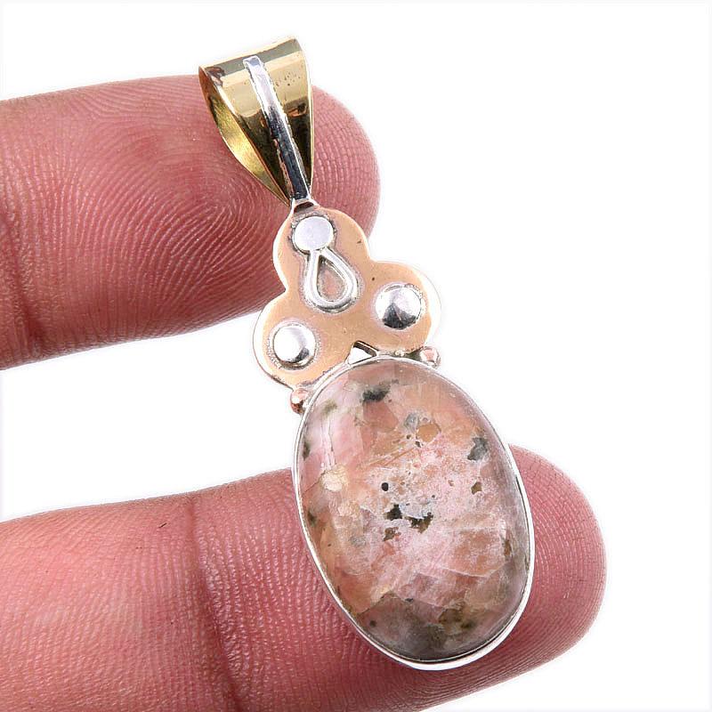 

Natural Rhodonite Gemstone 925 Solid Sterling Silver Two Tone Pendant 1.75 O8f28