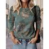 Women's floral pattern T-shirt 3D printed round neck long sleeved shirt