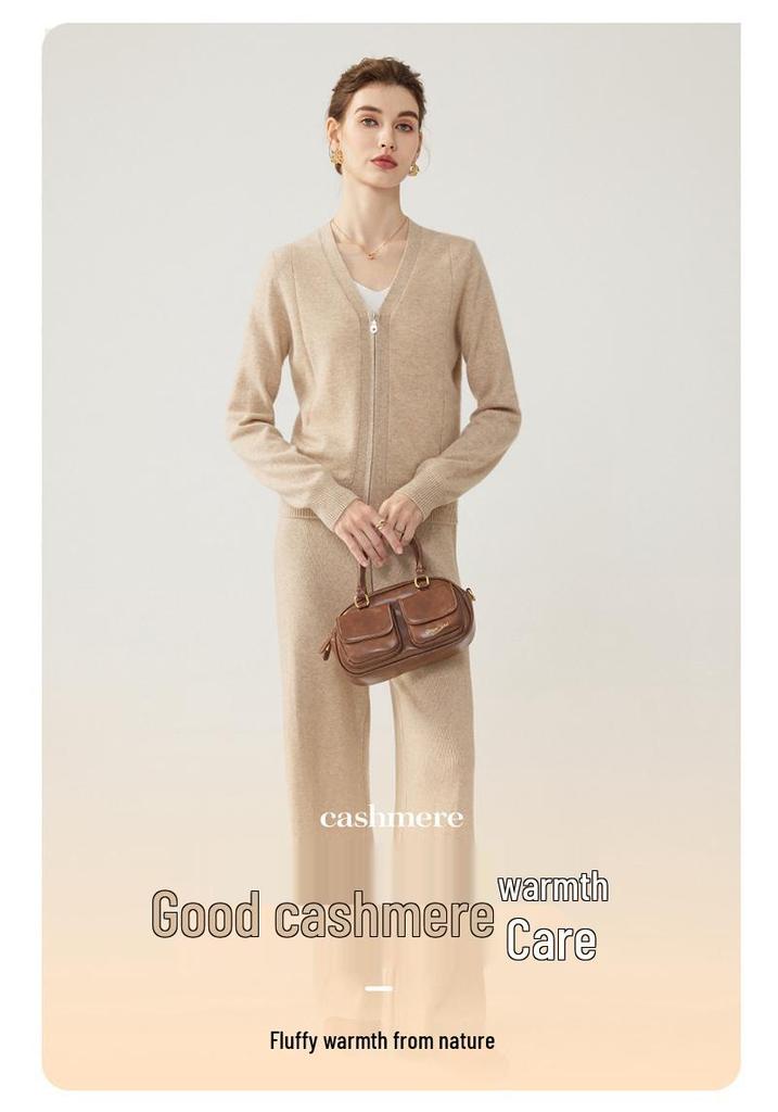 Elegant Women's Autumn/Winter V-Neck Cashmere Cardigan - Solid Color, Warm, Loose Slimming Fit