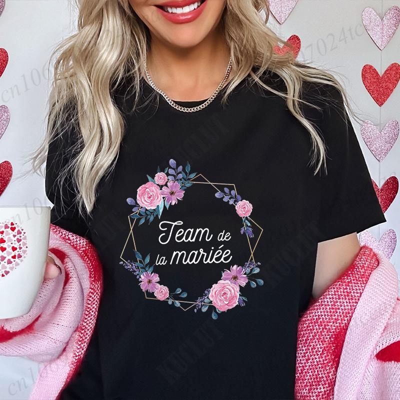 JGA Zukünftige Braut T-Shirt Braut Hochzeit Team Braut Brautjungfer Oberteile Frauen Junggesellinnenabschied Shirt Blumenkranz Grafik T-Shirts