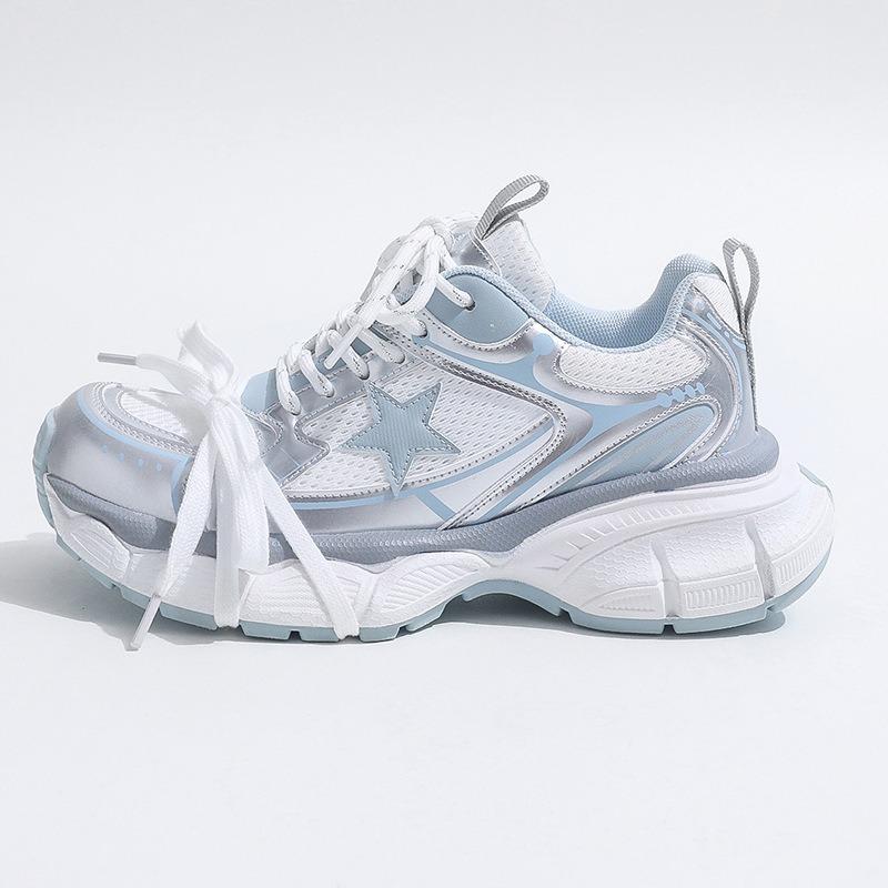 Leather Dad Shoes Women's Summer New Color Matching Thin Mesh Breathable Thick Sole Star Casual Sports Shoes Tide