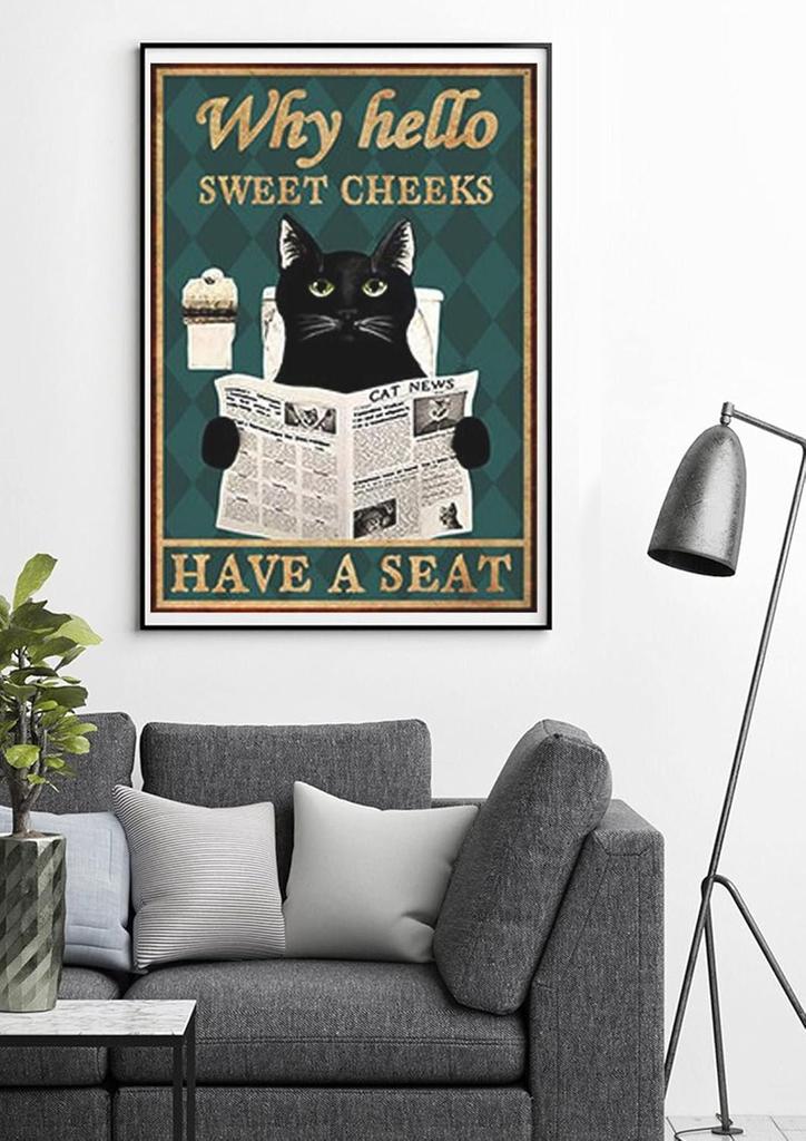 Retro Metal Tin Sign Black Reading Newspaper Hello Sweet Cheeks Have A Poster Black Poster Cute Caluminum