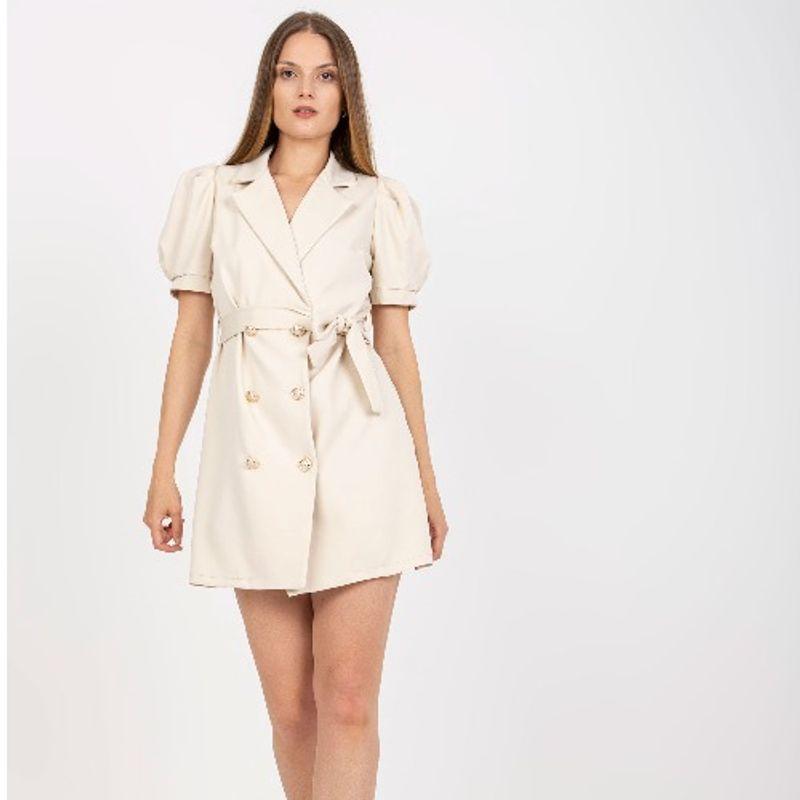 European and American New Fashion Commuter Ol White Double Breasted Strap Waist Hugging Bubble Short sleeve Suit Dress Short dress Women