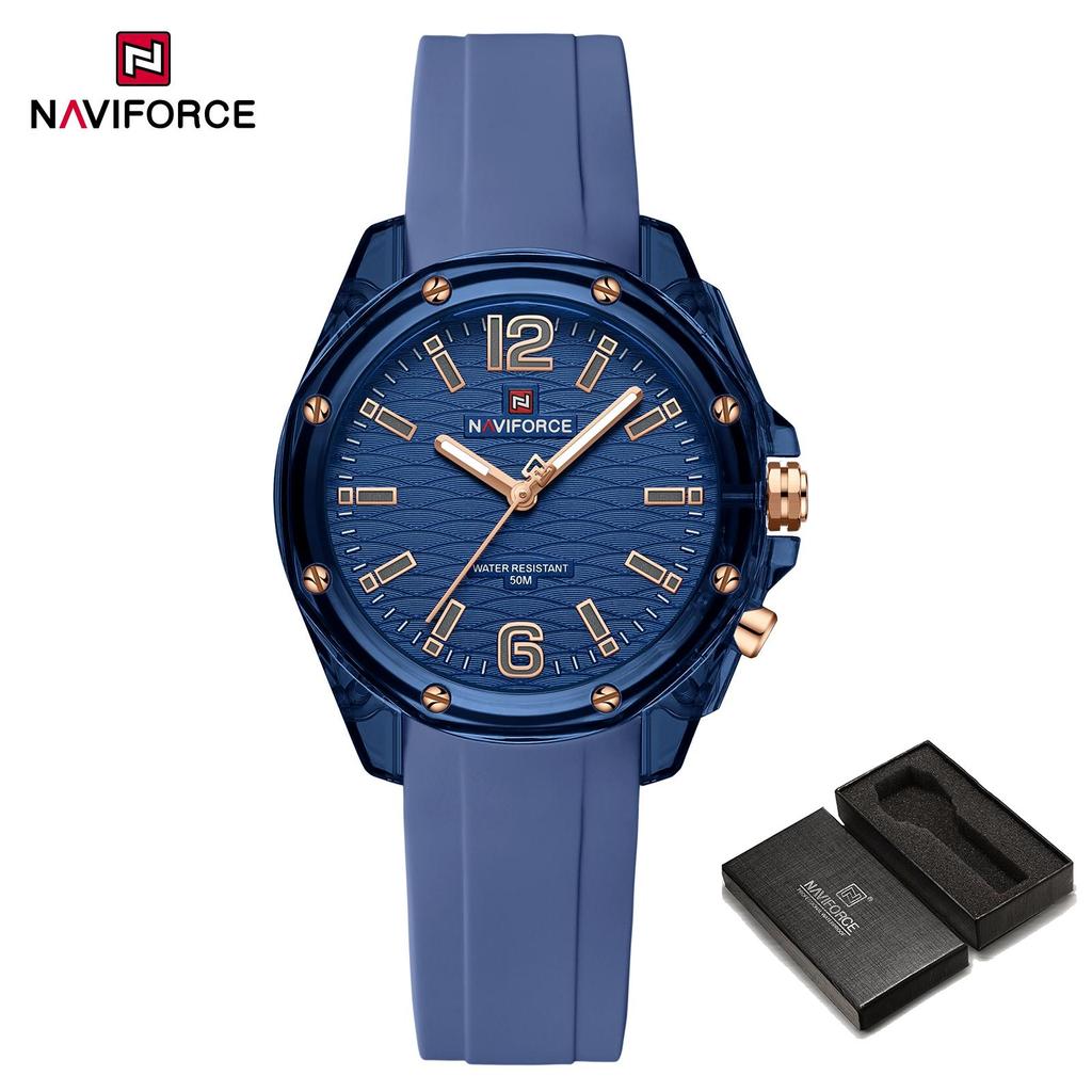 Naviforce Women's Simple Watch Quartz Movement Luminous Pointer Waterproof 50m Silicone Strap Lightweight Women's Girls Casual Fashion Watch NF6103