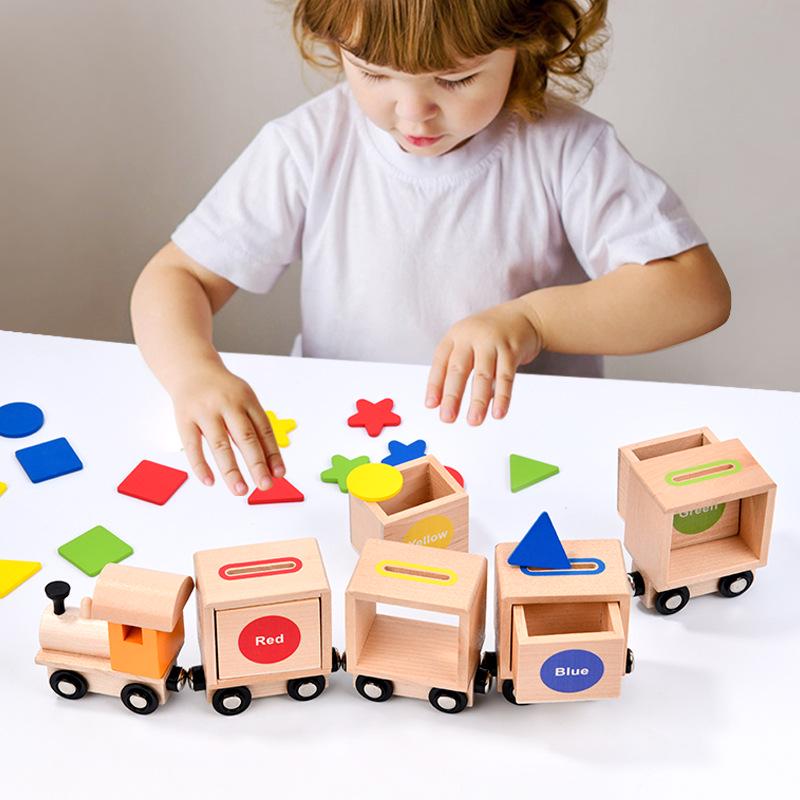 

Children s Wooden Magnetic Train - Montessori Color & Shape Learning Puzzle
