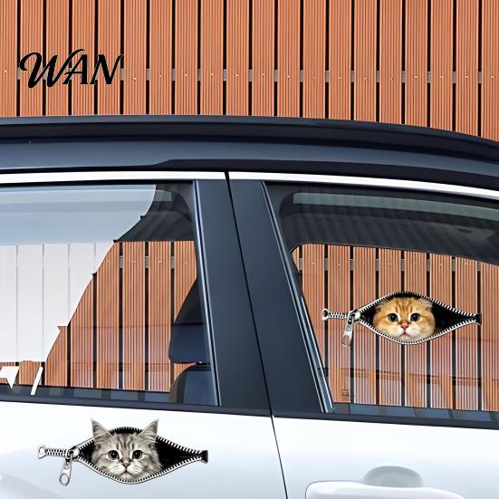Realistic Pattern Car Sticker Stickers Zipper Cat Shape Adhesive Waterproof Scratch Cover Durable Decals for Cars Electric Vehicles Windows Cute Body