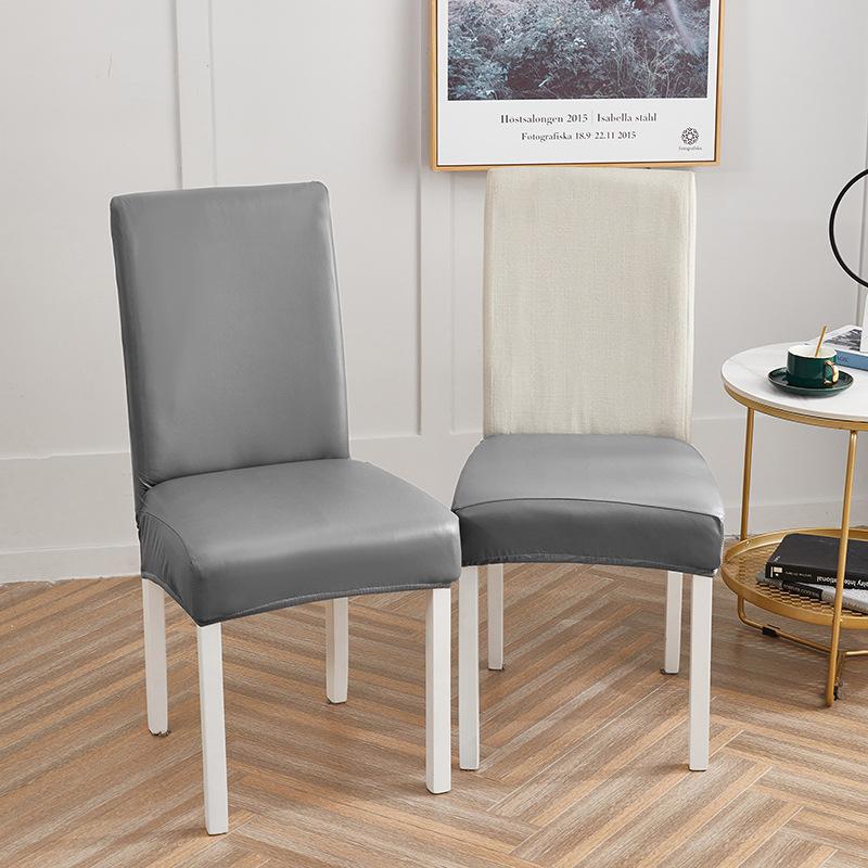 Solid Color Elastic Leather Seat Set Dining Chair Office Waterproof Dustproof Chair Cover