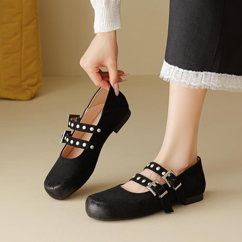Augustine Black Mary Jane Women's Shoes 2025 New Autumn One-pedal French Retro Shallow Mouth Fashion Single Shoes