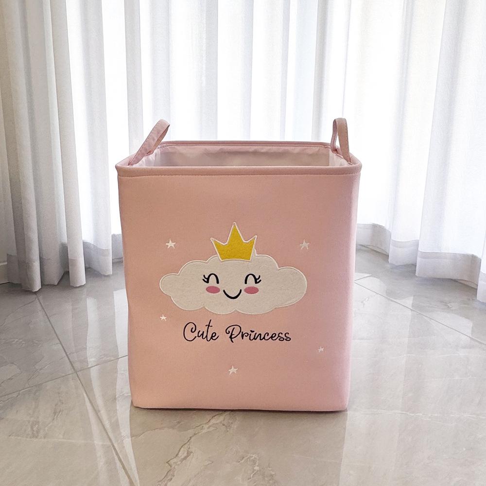 Pink Embroidered Three-Layer Fabric Basket: Toy Storage, Laundry Hamper, Desktop Organizer