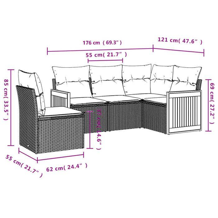 VidaXL Salon de Jardin avec Coussins 5 pcs, Canapés de Patio, Ensemble de Meubles, Mobilier de Terrasse Extérieur, Gris 3260058