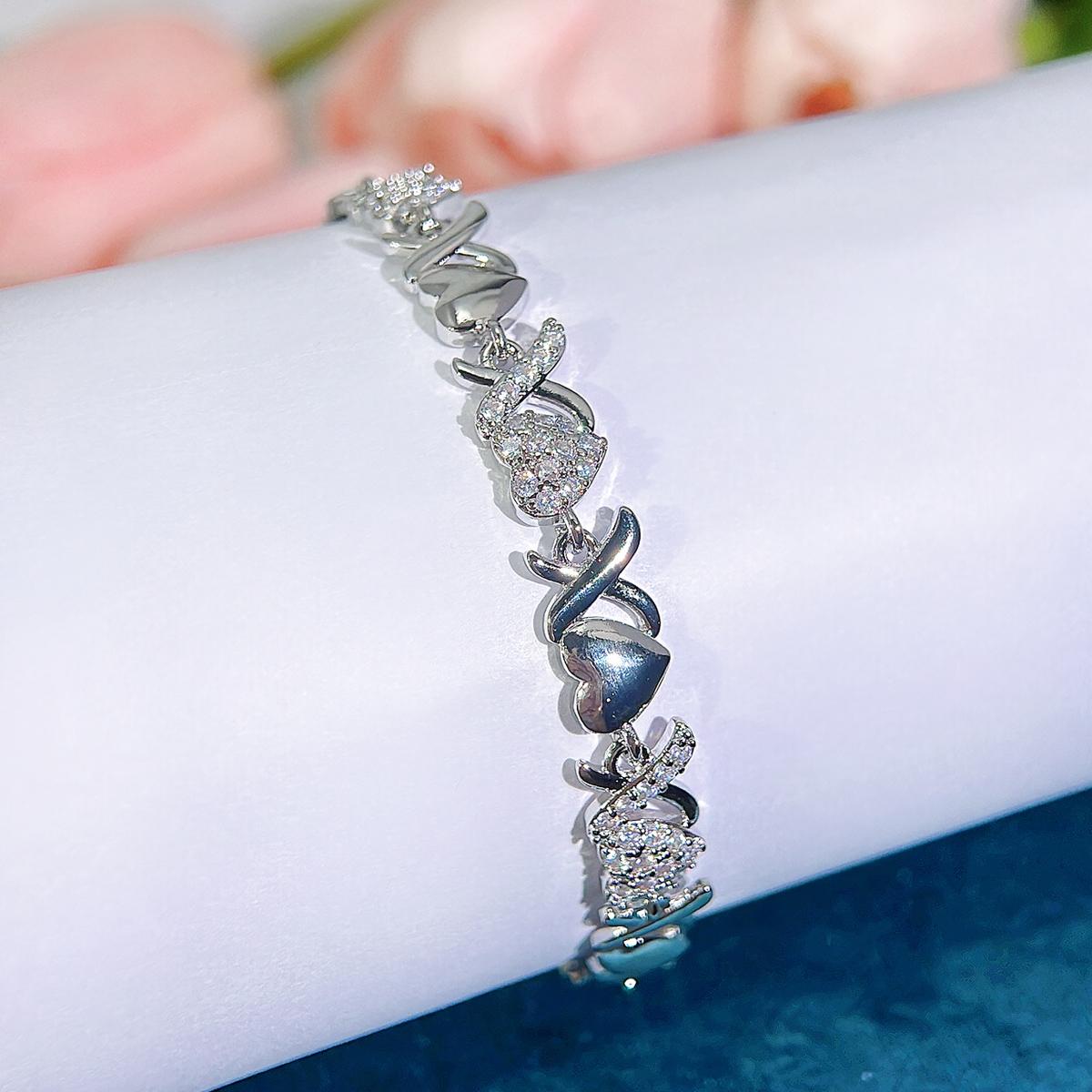 

WWJ Hollow Love Золотой Серебристый Цирконий Теннисный Браслет Классический Милый Дикий Женская Одежда С Ювелирные Изделия Ювелирные Изделия Подарок серебряный