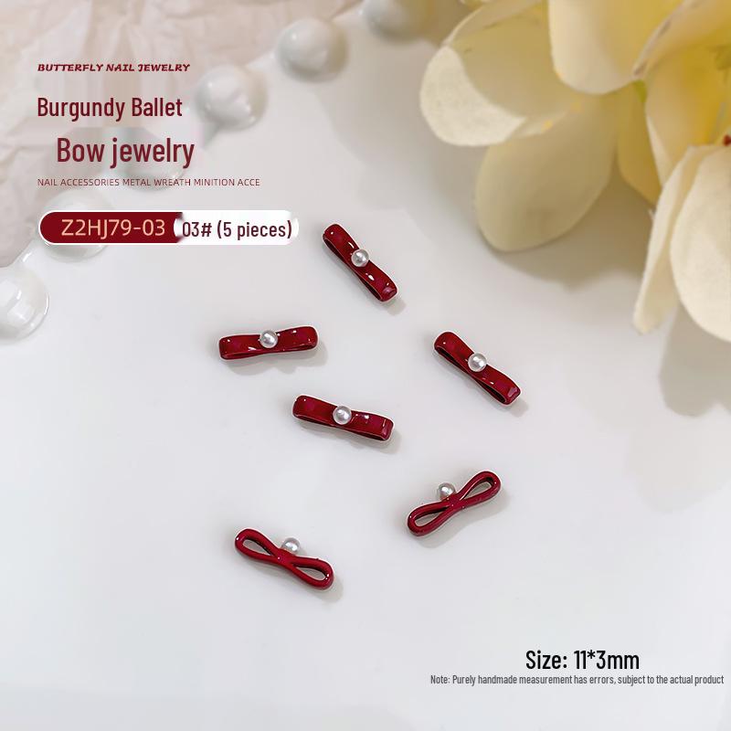 

2024 New Year Rhinestone & Pearl Nail Art Bows – Red Ballet Bride Style