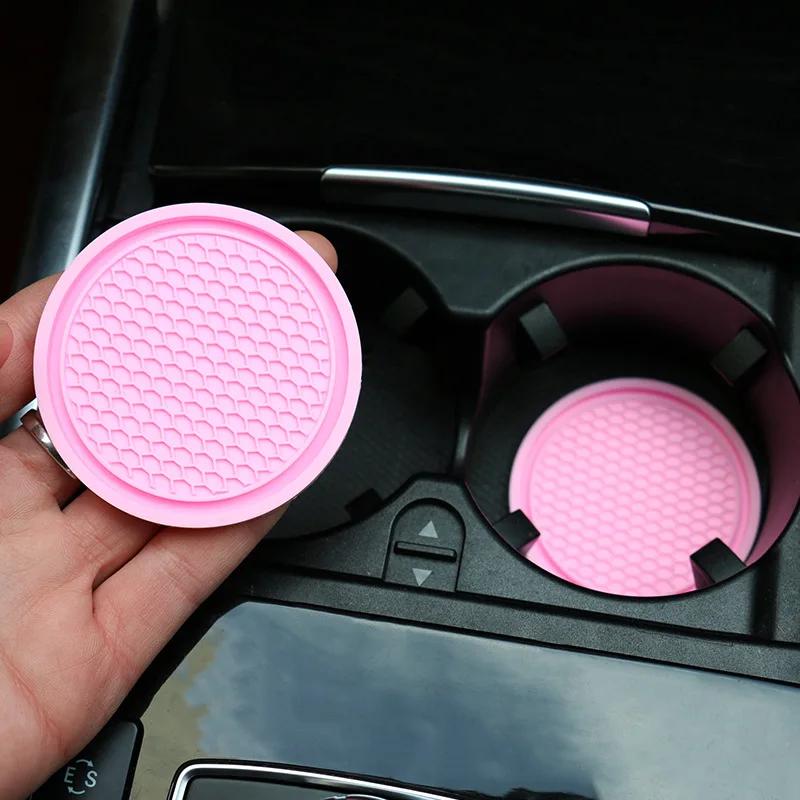 2PC Car Coasters PVC Anti-sliTexture Soft Glue Portable  Cup Holder Mat Anti-deform Comfortable Touch Car Interior Accessories