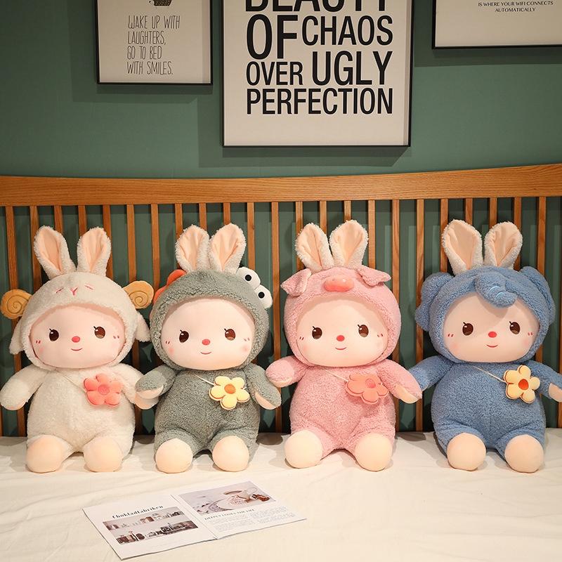 Cute Transforming Plush Toy Piggy Elephant Dinosaur Bunny Rabbit Doll Pillow Girls' Birthday Gift