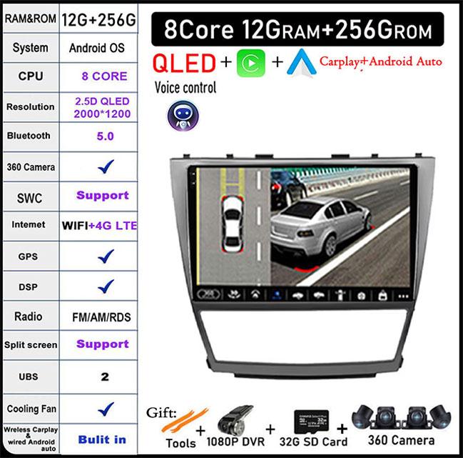 DSP 10 Inch For Toyota Camry 40 2007-2011 IPS/QLED Screen Car Radio Android 14 Autoradio Multimedia Video Navigation GPS