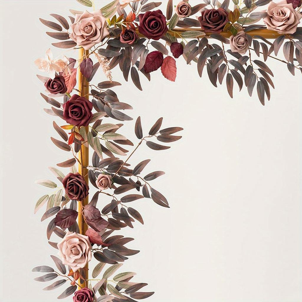 5.9ft Artificial Eucalyptus Garland with Rose Flowers, Faux Floral Vine Garland for Table Wedding Centerpieces Bridal Shower Party Decoration