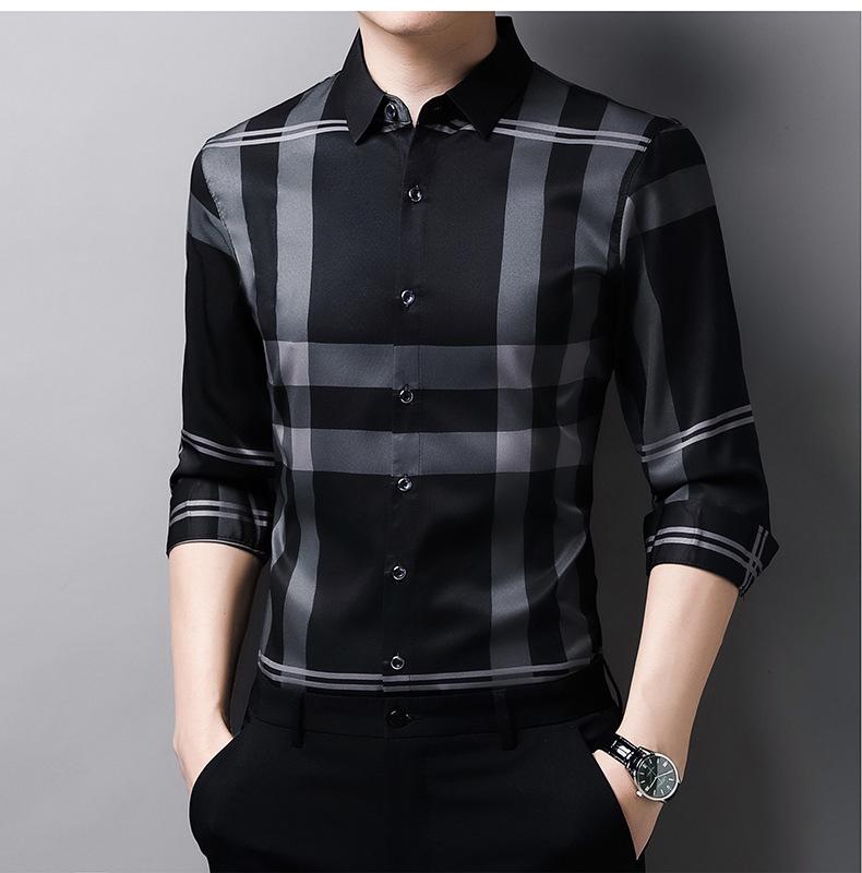 Hengyuanxiang Men's Autumn Plaid Long Sleeve Iron-Free Casual Shirt