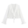 2025 Spring/Summer Women's Minimalist Layered Semi-Sheer Long-Sleeve V-Neck Short Shirt