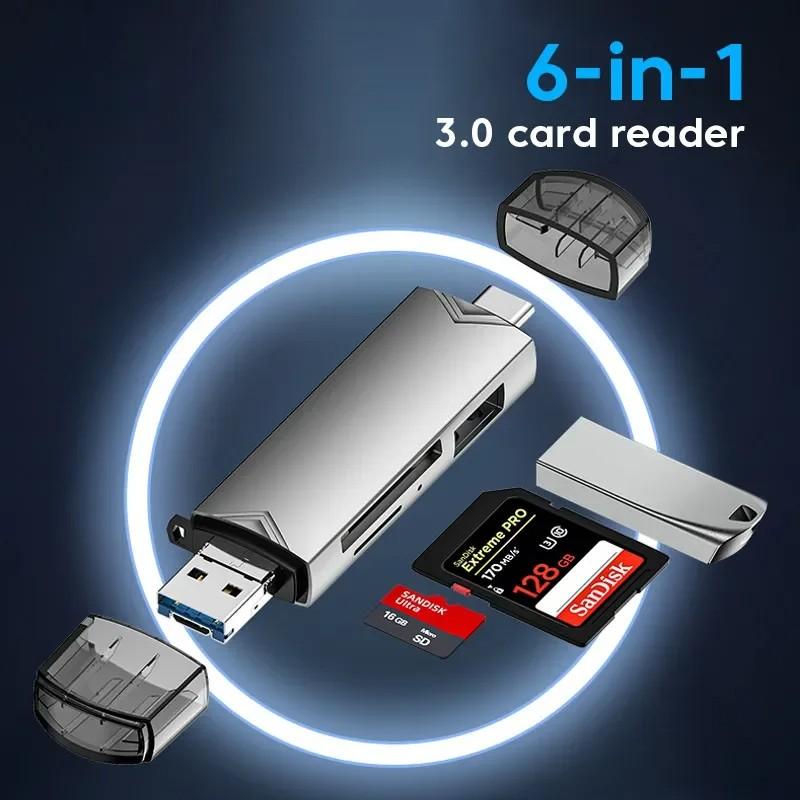 6 In 1 OTG Multifunction USB 3.0 Card Reader U Disk TYPE-C/Usb/Tf/Sd Flash Drive Memory Card for Adapter Phone Laptop Compute