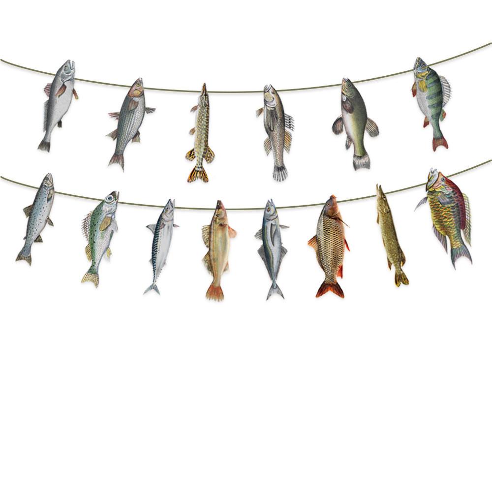 Fishes Creative Pattern Paper Banner Fishing Party Scene Props Decoration