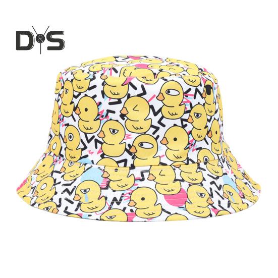 Fisherman Hat Flat Dome Wide Brim Yellow Duck Print Basin Hat Lightweight Breathable Outdoor Sun Hat