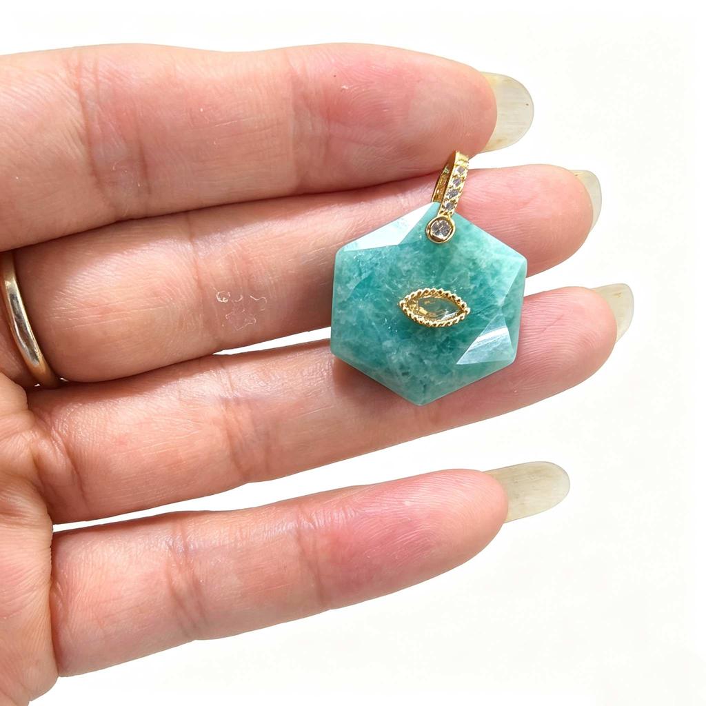 1pc Faceted Geometric Natural Stone Pendants with Inlaid Zircon Charms for Necklace Amethyst Pink Crystal Jewelry Making