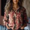 2025 Women's Retro Print Long Sleeve Casual Shirt - Spring/Summer Cotton-Linen Blend