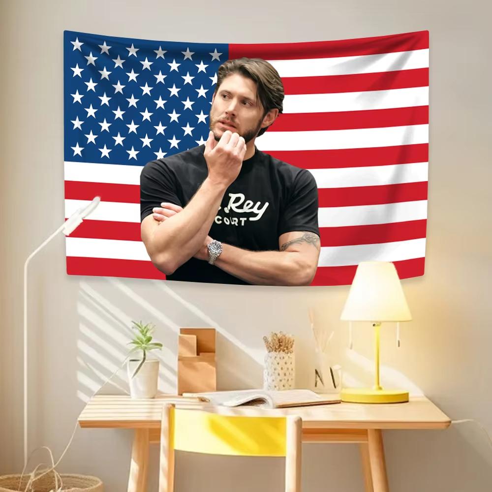 Jensen Tapestry Ackles American Flag Famous Actor Home Decor Wall Hanging Bedroom Dorm Backdrop Room Decoration Items Fans Gift