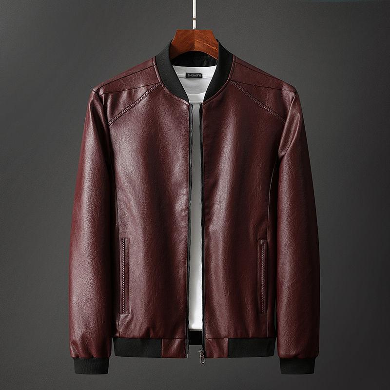 Frühling, Herbst und Winter Lederjacke Herrenjacke Fettete Große Fleece Verdickte Lederjacke