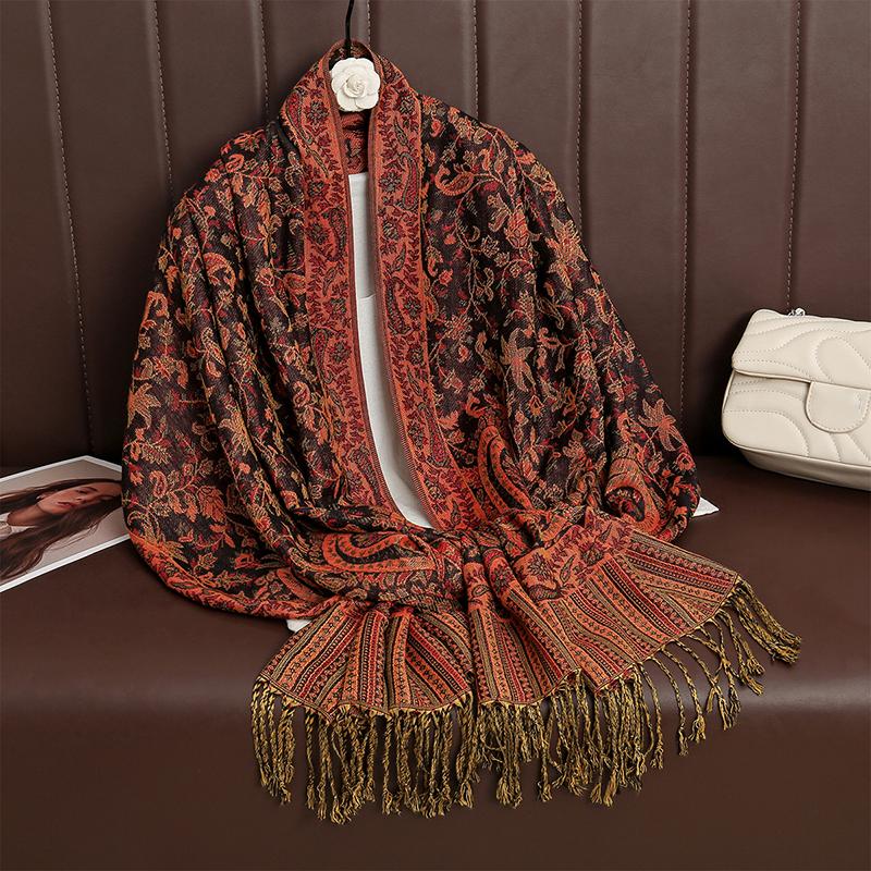 Paisley Pashmina Shawl Scarf Women Jacquard Cashew Printed Scarves Flowers Borders Female Tassel Blanket Wraps Ethnic Shawls