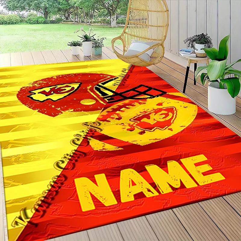 Custom Name Kansas City Chiefs Helmet Carpet Rug Customizable Soft Washable Anti-Slip Home Living Room Sofa Mats Personalized Rug. 0909425