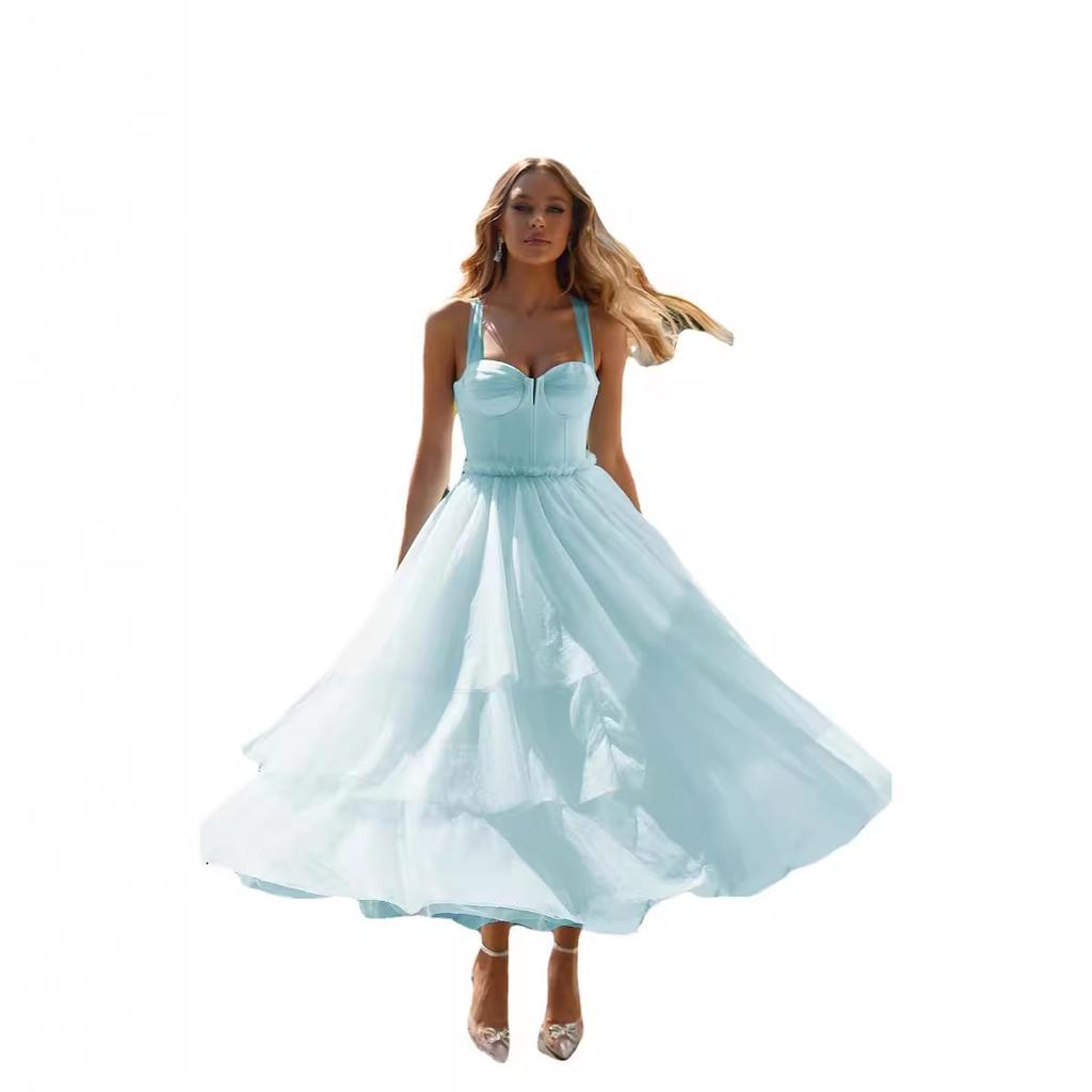 Women's New Suspender Wedding Dress Sexy Mesh Wedding Bridesmaid Dress with Chest Cotton