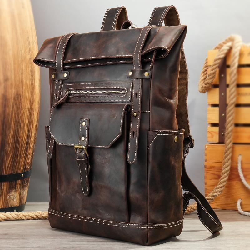 Mad Horse Leder Rucksack Echter Leder Rucksack für Herren Große Kapazität Computertasche Rindsleder Reise Rucksack